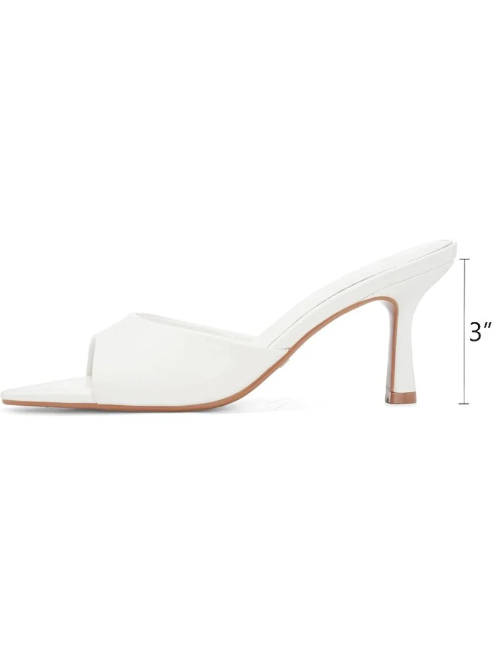 Women's White Faux Leather Open Pointed Toe Slip On Mid Kitten Heels Shoes